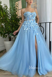 Prom Dress 2025 Light Blue 3D Flower Prom Dresses Spaghetti Strap Long Formal Dress FD2978-unique prom dresses-Light Blue-Custom Size-Viniodress