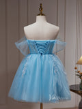 Light Blue Beaded Lace Off the Shoulder Homecoming Dresses Sparkly Tulle BJ031-prom dresses-Viniodress-Viniodress