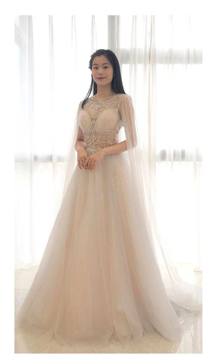 Light Blue Beaded Lace Prom Dresses Extra Long Sleeve Formal Gown FD3422-prom dresses 2025 -Viniodress-Light Blue-Custom Size-