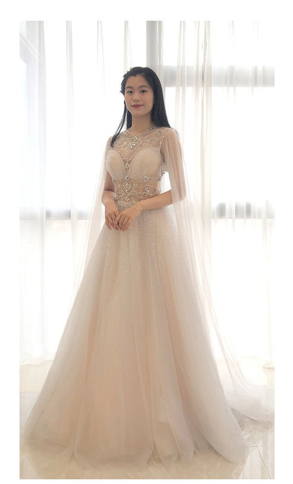 Light Blue Beaded Lace Prom Dresses Extra Long Sleeve Formal Gown FD3422-prom dresses 2025 -Viniodress-Light Blue-Custom Size-