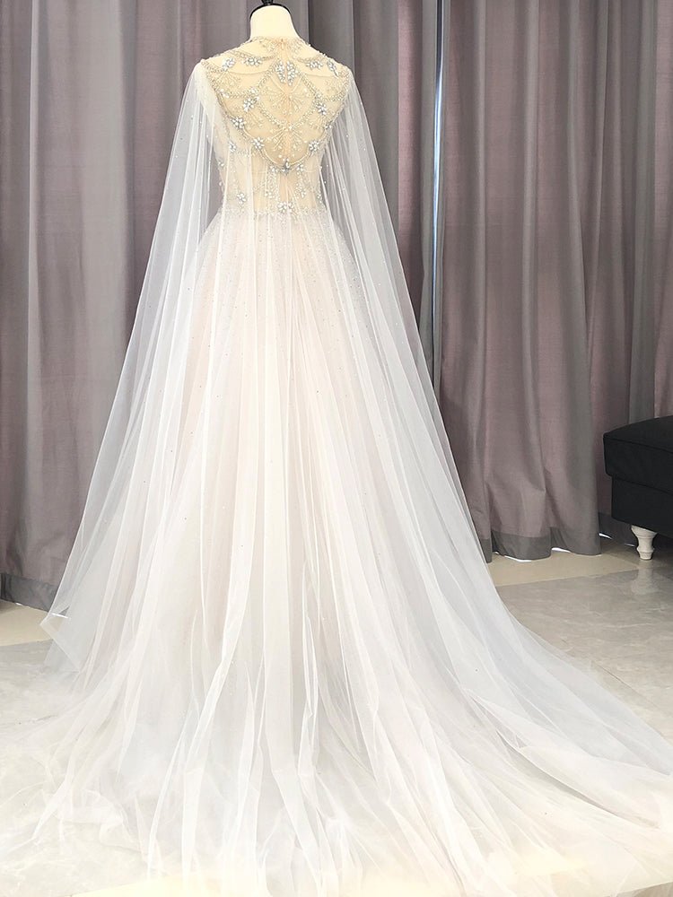 Light Blue Beaded Lace Prom Dresses Extra Long Sleeve Formal Gown FD3422-prom dresses 2025 -Viniodress-Light Blue-Custom Size-