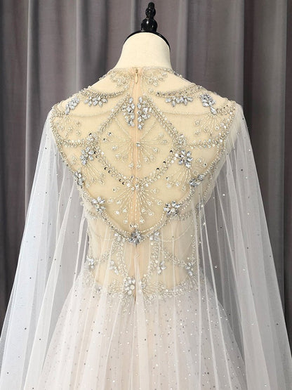 Light Blue Beaded Lace Prom Dresses Extra Long Sleeve Formal Gown FD3422-prom dresses 2025 -Viniodress-Light Blue-Custom Size-