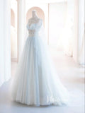 Light Blue Beaded Lace Prom Dresses Extra Long Sleeve Formal Gown FD3422-prom dresses-Viniodress-Viniodress