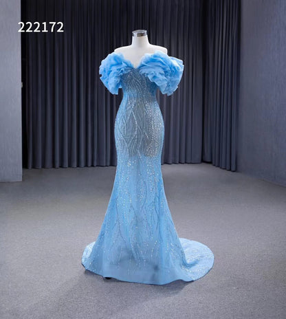 Light Blue Beaded Mermaid Evening Dresses Off the Shoulder Prom Dress 222172-prom dresses 2025 -Viniodress-Light Blue-Custom Size-
