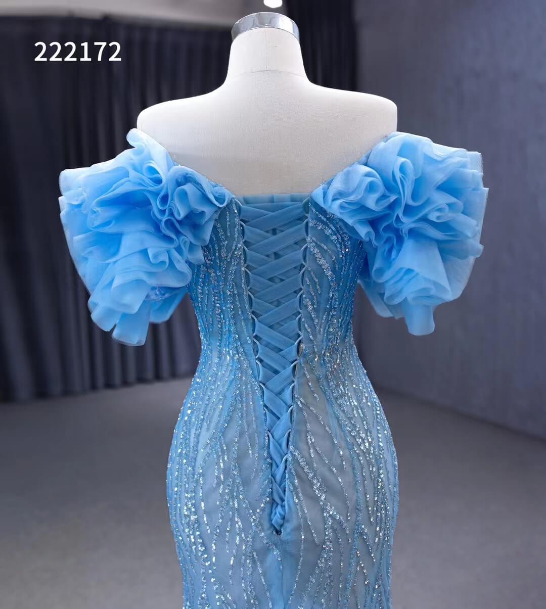 Light Blue Beaded Mermaid Evening Dresses Off the Shoulder Prom Dress 222172-prom dresses 2025 -Viniodress-Light Blue-Custom Size-
