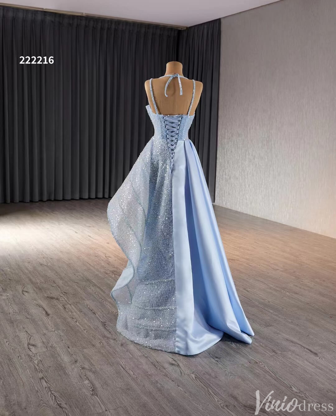Light Blue Beaded Prom Dresses Asymmetric Skirt Formal Evening Gown 222216-Evening Dresses 2025 -Viniodress-Light Blue-Custom Size-
