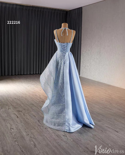 Light Blue Beaded Prom Dresses Asymmetric Skirt Formal Evening Gown 222216-Evening Dresses 2025 -Viniodress-Light Blue-Custom Size-
