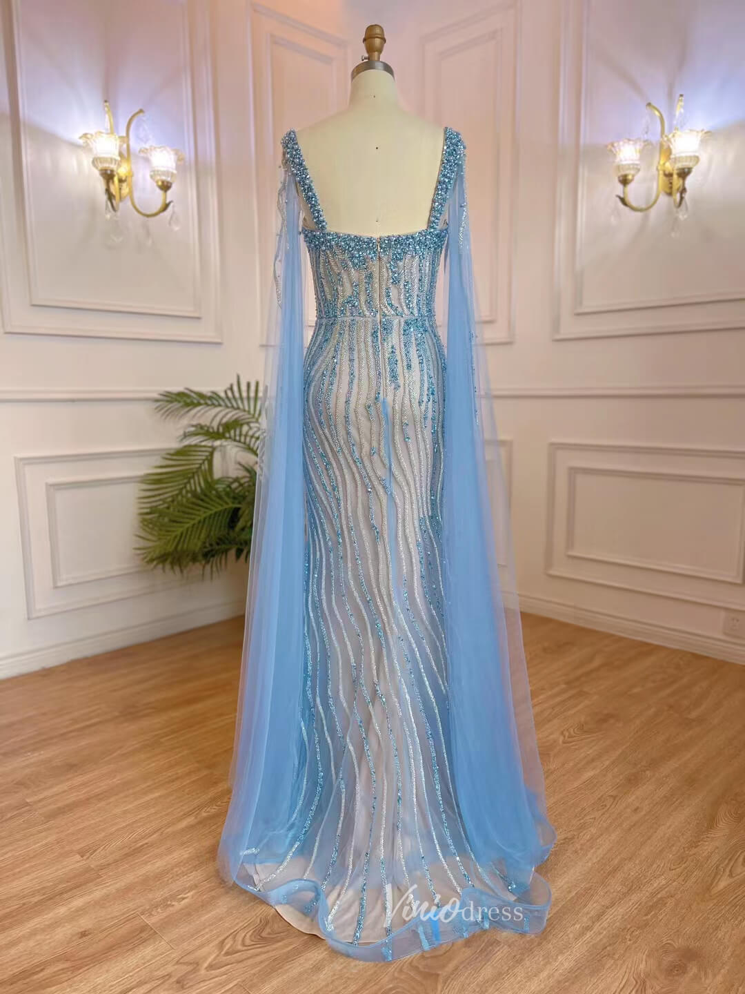 Light Blue Beaded Prom Dresses Cape Sleeve 20s Evening Dress 20059-Evening Dresses 2025 -Viniodress-Light Blue-US 2-