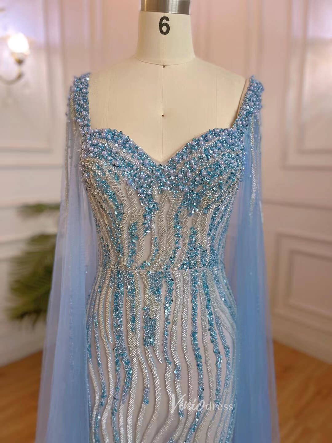 Light Blue Beaded Prom Dresses Cape Sleeve 20s Evening Dress 20059-Evening Dresses 2025 -Viniodress-Light Blue-US 2-