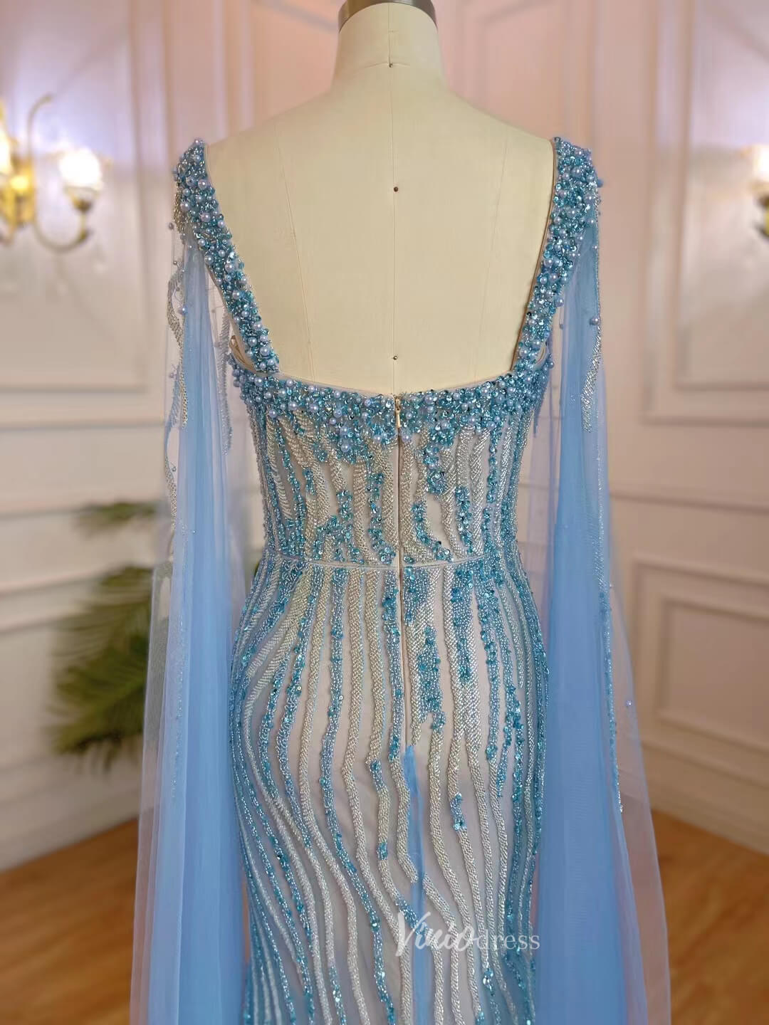 Light Blue Beaded Prom Dresses Cape Sleeve 20s Evening Dress 20059-Evening Dresses 2025 -Viniodress-Light Blue-US 2-