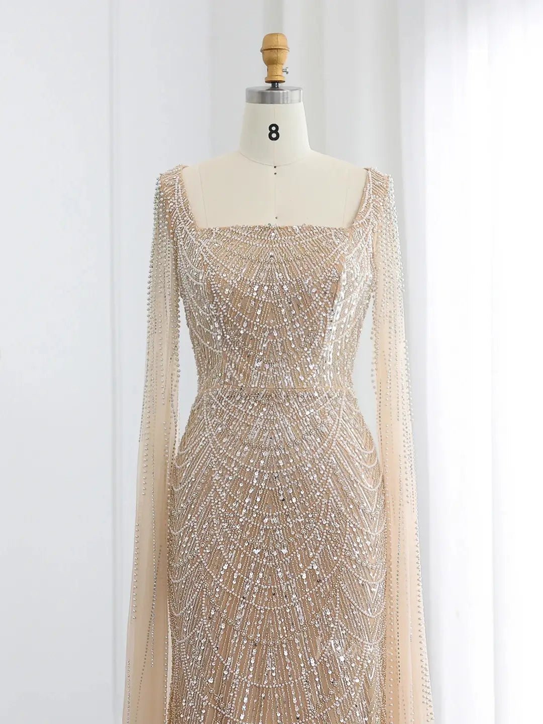 Light Blue Beaded Prom Dresses Cape Sleeve Formal Dresses Square Neck BD040-Evening Dresses 2025 -Viniodress-Light Blue-US 2-