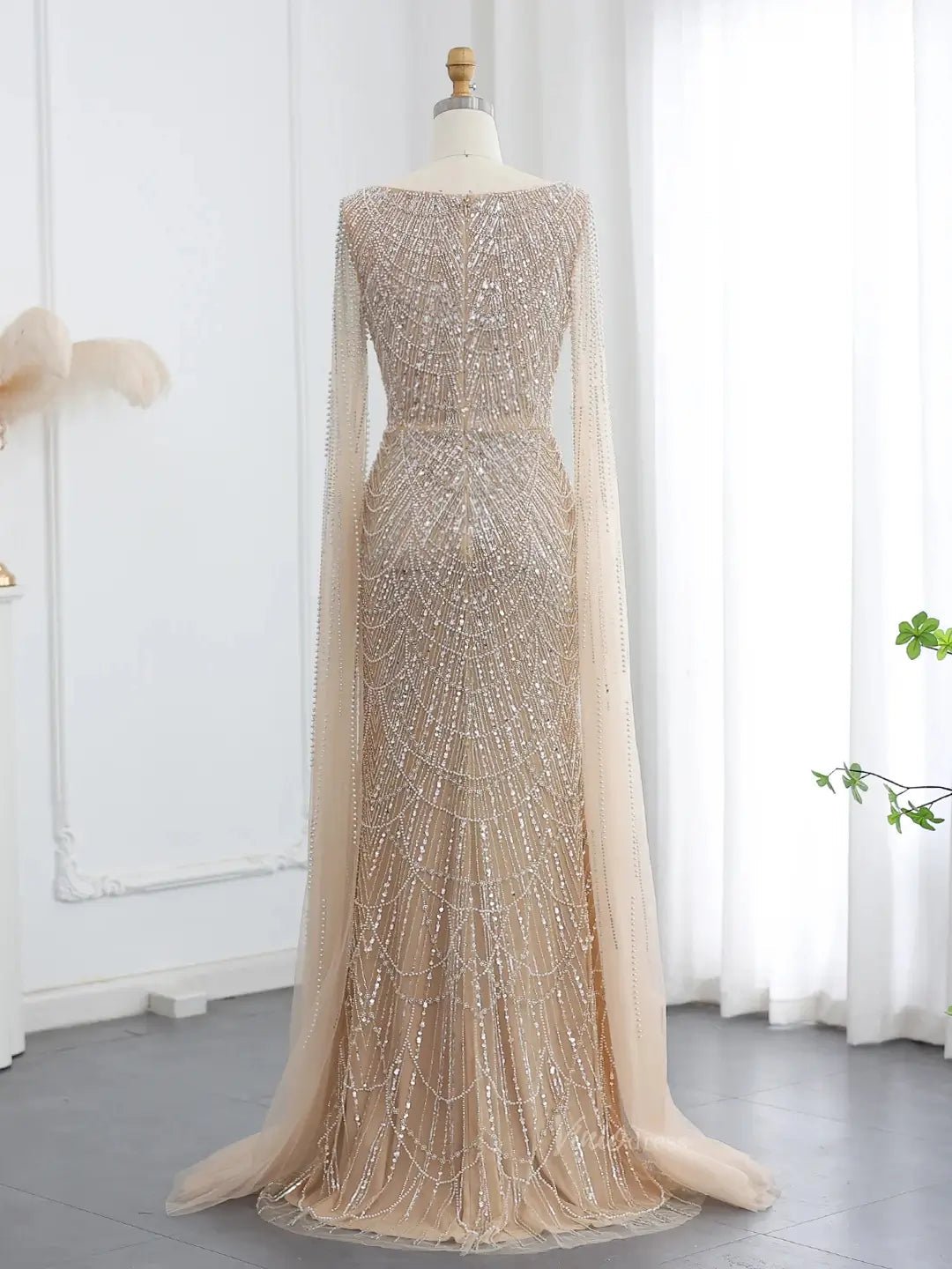 Light Blue Beaded Prom Dresses Cape Sleeve Formal Dresses Square Neck BD040-Evening Dresses 2025 -Viniodress-Light Blue-US 2-