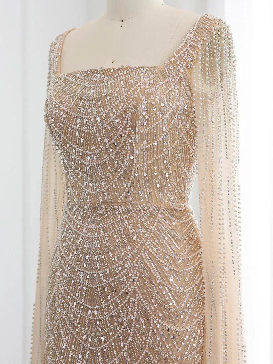 Light Blue Beaded Prom Dresses Cape Sleeve Formal Dresses Square Neck BD040-Evening Dresses 2025 -Viniodress-Light Blue-US 2-