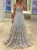 Light Blue Boho Prom Dresses with Butterfly Appliques FD1637-prom dresses-Viniodress-Viniodress