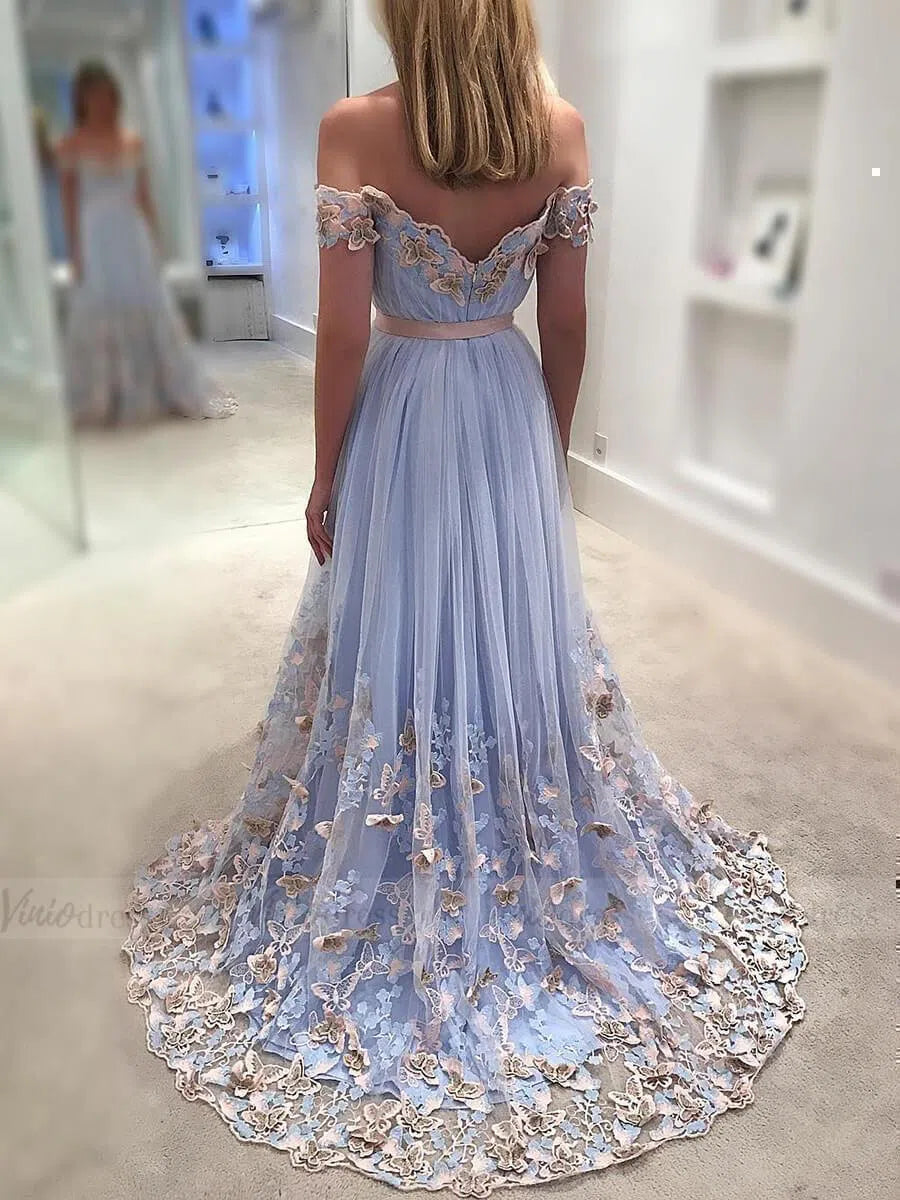 Light Blue Boho Prom Dresses with Butterfly Appliques FD1637-prom dresses-Viniodress-Light Blue-Custom Size-Viniodress