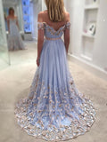 Light Blue Boho Prom Dresses with Butterfly Appliques FD1637