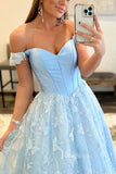 Light Blue Butterfly Prom Dresses Off the Shoulder Beaded Formal Dress FD3513-prom dresses-Viniodress-Viniodress