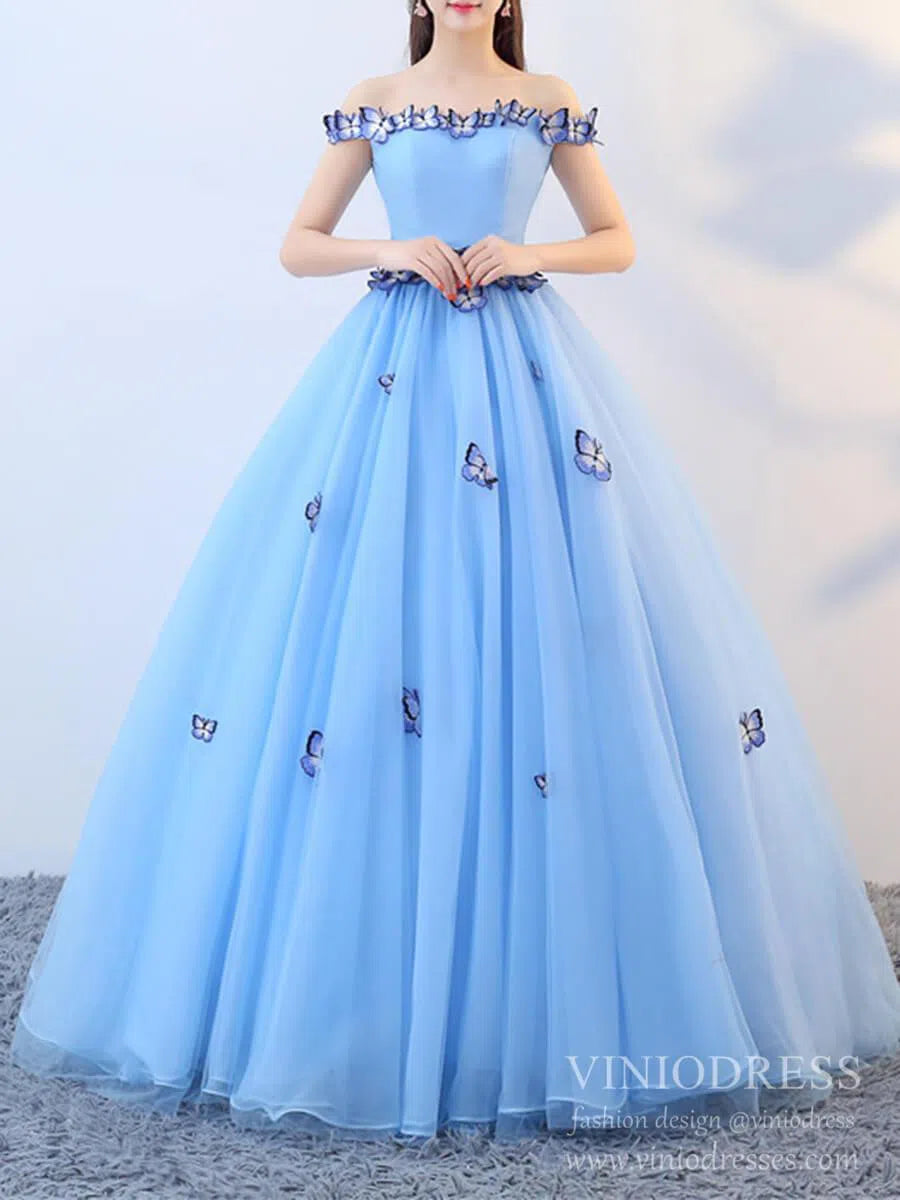 Light Blue Butterfly Quinceanera Dress Sweet 16 Dresses FD2280-Quinceanera Dresses 2025 -Viniodress-Light Blue-Custom Size-