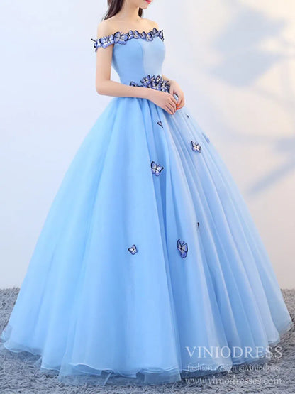 Light Blue Butterfly Quinceanera Dress Sweet 16 Dresses FD2280-Quinceanera Dresses 2025 -Viniodress-Light Blue-Custom Size-