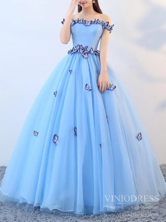 Light Blue Butterfly Quinceanera Dress Sweet 16 Dresses FD2280-Quinceanera Dresses 2025 -Viniodress-Light Blue-Custom Size-