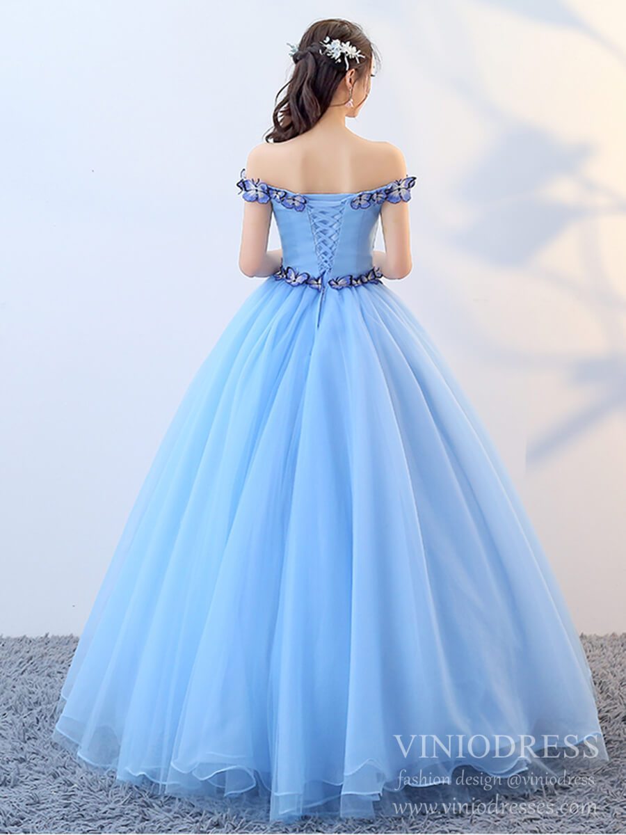 Prom Dress 2025 Cheap Light Blue Butterfly Quinceanera Dress Sweet 16 Dresses FD2280-unique Quinceanera Dresses-Light Blue-Custom Size-Viniodress