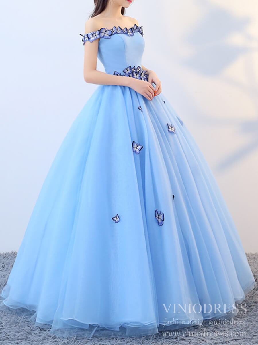 Prom Dress 2025 Cheap Light Blue Butterfly Quinceanera Dress Sweet 16 Dresses FD2280-unique Quinceanera Dresses-Light Blue-Custom Size-Viniodress