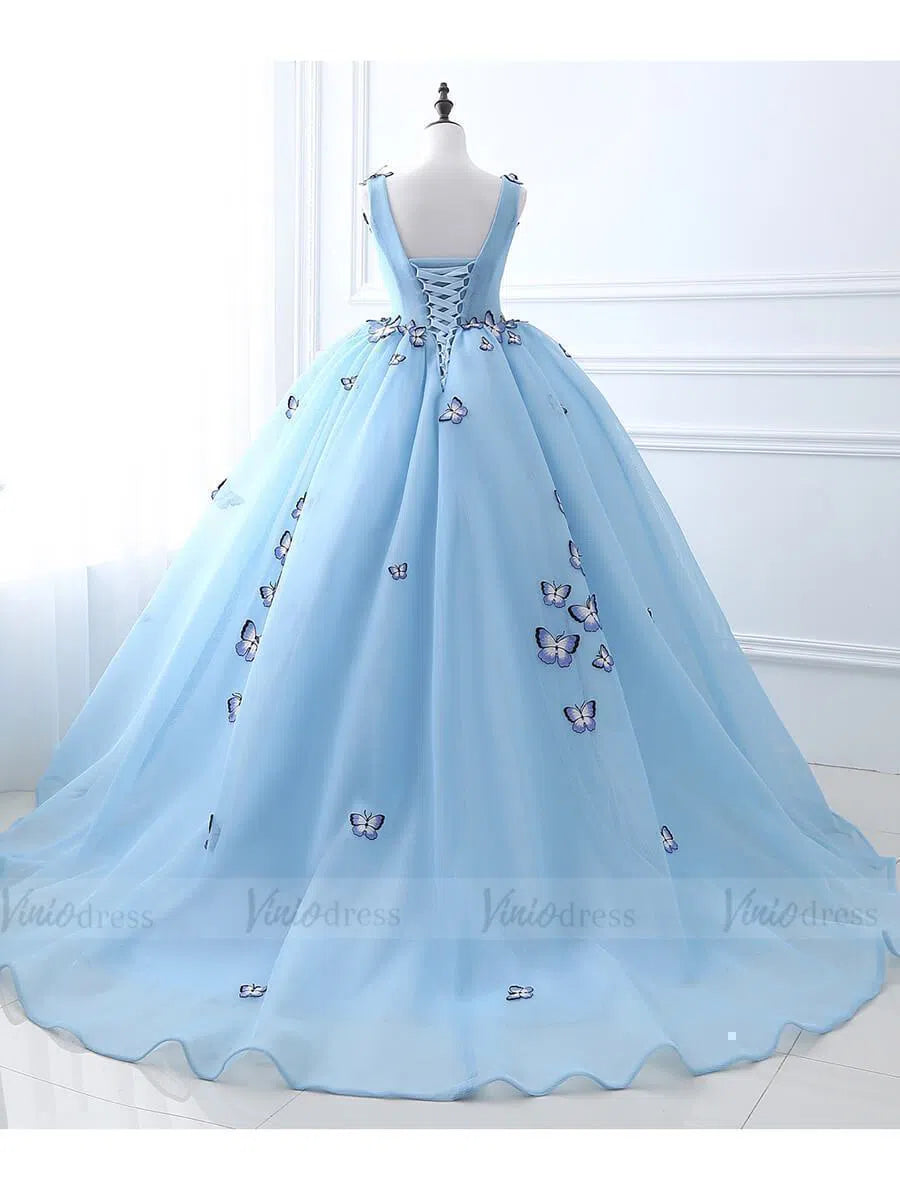 Light Blue Butterfly Quinceanera Sweet 16 Dresses SD1005B-prom dresses 2025 -Viniodress-Light Blue-Custom Size-