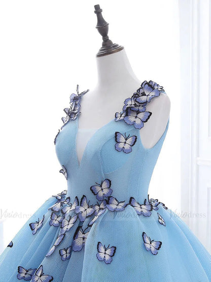 Light Blue Butterfly Quinceanera Sweet 16 Dresses SD1005B-prom dresses 2025 -Viniodress-Light Blue-Custom Size-
