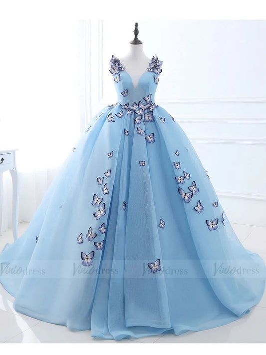 Light Blue Butterfly Quinceanera Sweet 16 Dresses SD1005B-prom dresses 2025 -Viniodress-Light Blue-Custom Size-