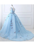 Prom Dress 2025 Light Blue Butterfly Quinceanera Sweet 16 Dresses SD1005B-unique prom dresses-Light Blue-Custom Size-Viniodress