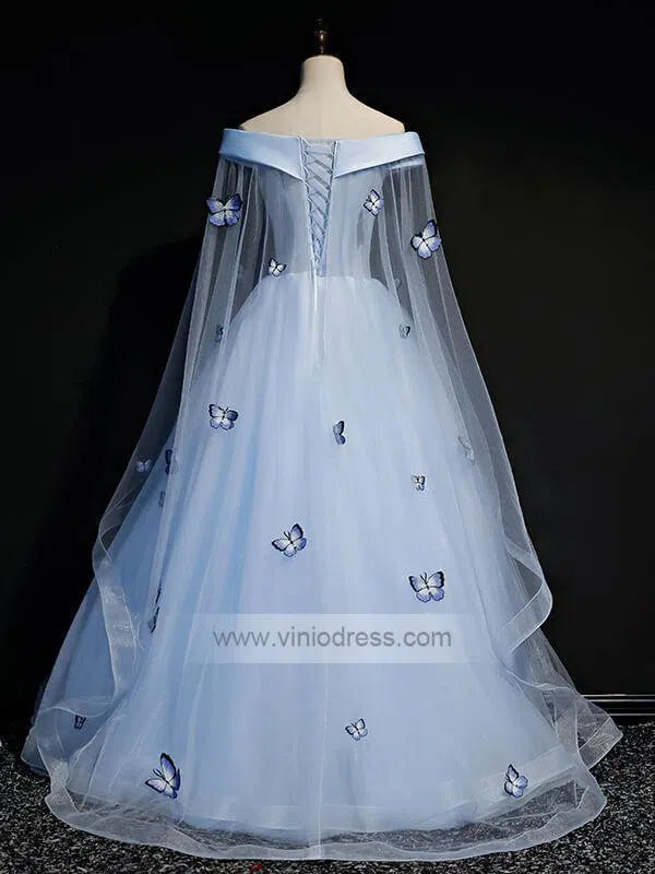 Light Blue Cap Sleeve Ball Gowns for Teens FD1459-prom dresses 2025 -Viniodress-Light Blue-Custom Size-