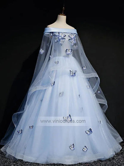 Light Blue Cap Sleeve Ball Gowns for Teens FD1459-prom dresses 2025 -Viniodress-Light Blue-Custom Size-