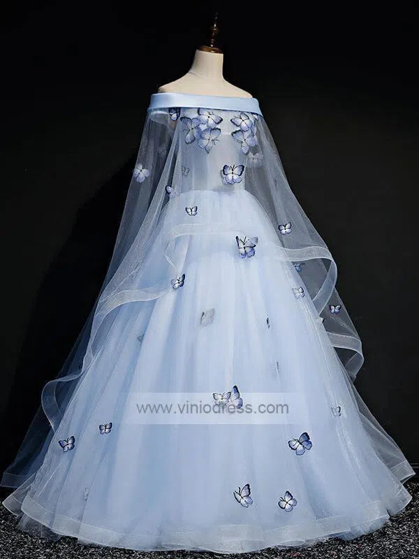 Light Blue Cap Sleeve Ball Gowns for Teens FD1459-prom dresses-Viniodress-Viniodress