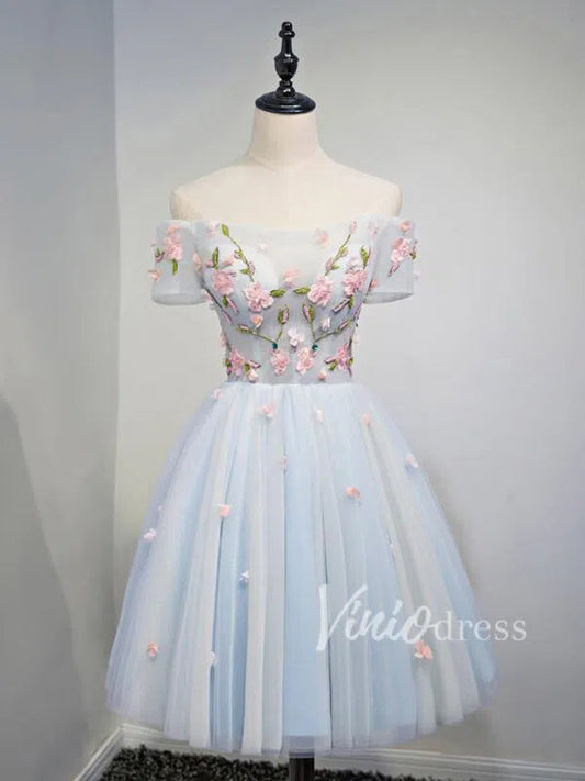 Short Prom Dresses 2025 Cheap Light Blue Floral Homecoming Dresses SD1060A-homecoming dresses-Viniodress-As Picture-Custom Size-Viniodress