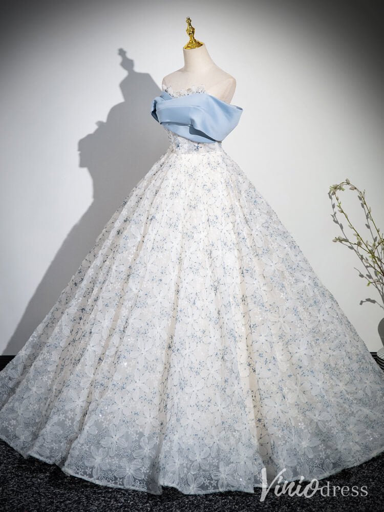 Light Blue Floral Lace Prom Ball Gown Off the Shoulder Quinceanera Dress AD1342-prom dresses 2025 -Viniodress-Light Blue-Custom Size-