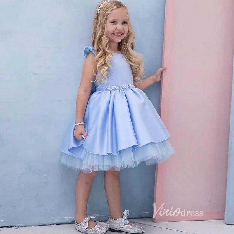 Light Blue Flower Girl Dress Knee Length GL1116-flower girl dresses-Viniodress-Viniodress