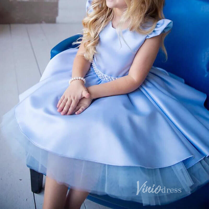 Light Blue Flower Girl Dress Knee Length GL1116-flower girl dresses-Viniodress-Viniodress