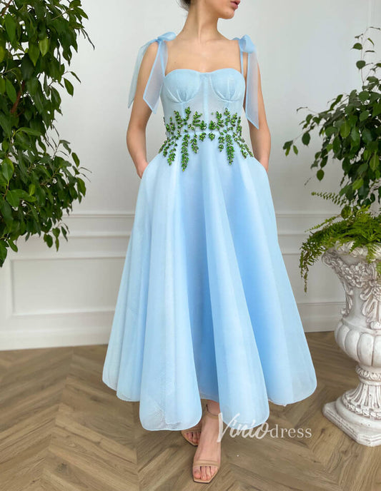 Short Prom Dresses 2025 Light Blue Formal Dress Green Beaded Prom Dress with Pockets FD2772-prom dresses-Viniodress-Light Blue-Custom Size-Viniodress