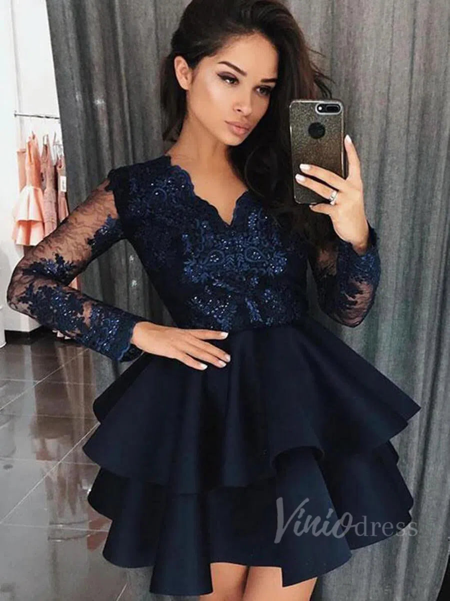 Short Prom Dresses 2025 Light Blue Homecoming Dresses with Long Sleeves SD1162-homecoming dresses-Viniodress-Black-Custom Size-Viniodress