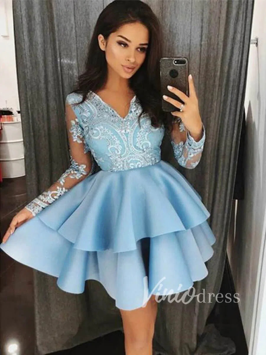 Short Prom Dresses 2025 Light Blue Homecoming Dresses with Long Sleeves SD1162-homecoming dresses-Viniodress-Light Blue-Custom Size-Viniodress