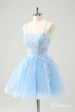 Light Blue Lace Applique Homecoming Dresses Spaghetti Strap Graduation Dress S24034-prom dresses-Viniodress-Viniodress