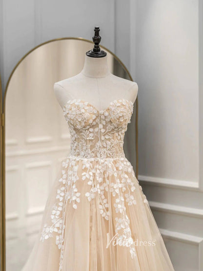 Light Blue Lace Applique Prom Dresses Strapless Evening Dress FD3109-prom dresses 2025 -Viniodress-Light Blue-Custom Size-