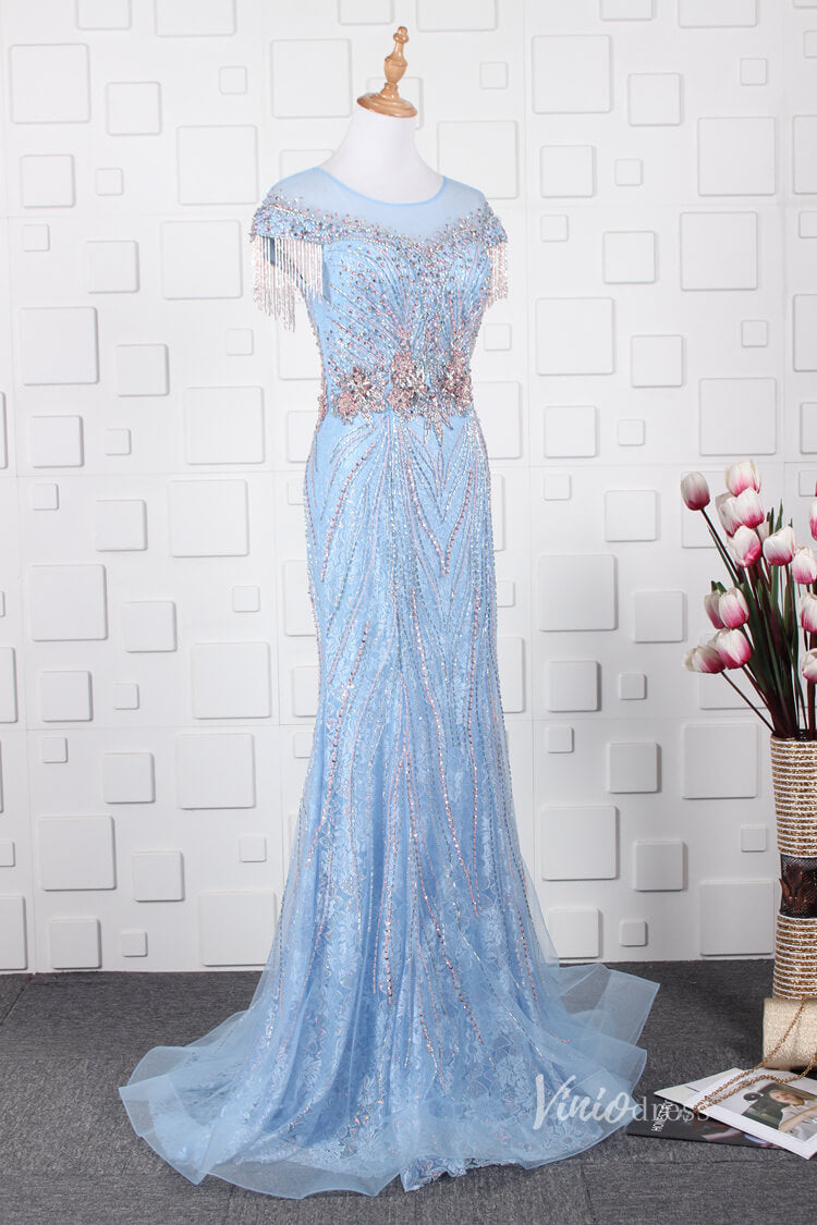 Prom Dress 2025 Light Blue Lace Beaded Prom Dresses Sheath Vintage Evening Dress FD2670-unique prom dresses-Light Blue-US 2-Viniodress