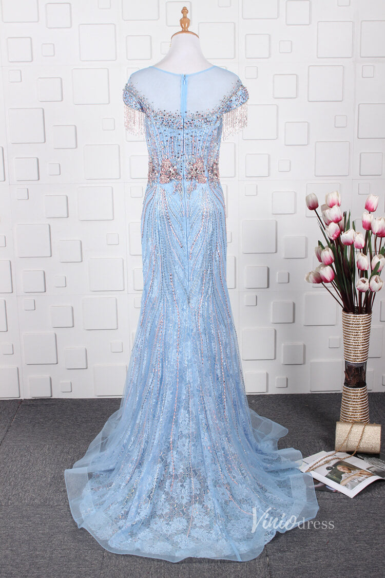 Prom Dress 2025 Light Blue Lace Beaded Prom Dresses Sheath Vintage Evening Dress FD2670-unique prom dresses-Light Blue-US 2-Viniodress