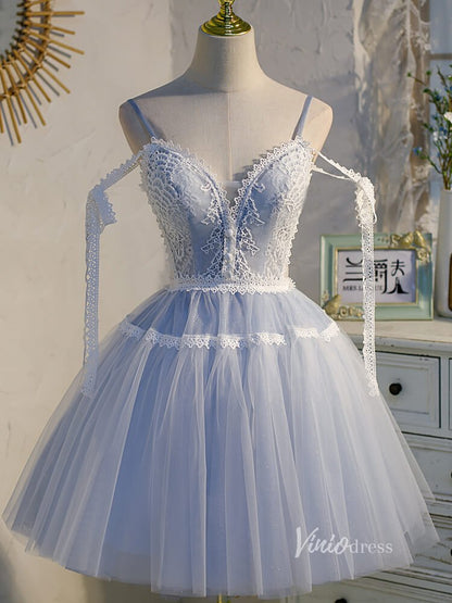light blue short homecoming dresses Light Blue Lace Homecoming Dresses Short Prom Dress SD1405 – Viniodress