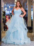 Prom Dress 2025 Light Blue Layered Ruffle Prom Dresses Spaghetti Strap Evening Dress FD2942-unique prom dresses-Light Blue-Custom Size-Viniodress