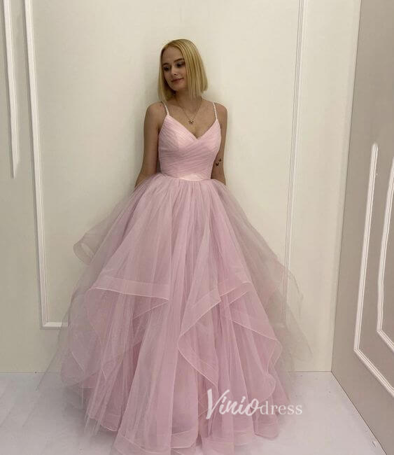 Prom Dress 2025 Light Blue Layered Ruffle Prom Dresses Spaghetti Strap Evening Dress FD2942-unique prom dresses-Pink-Custom Size-Viniodress