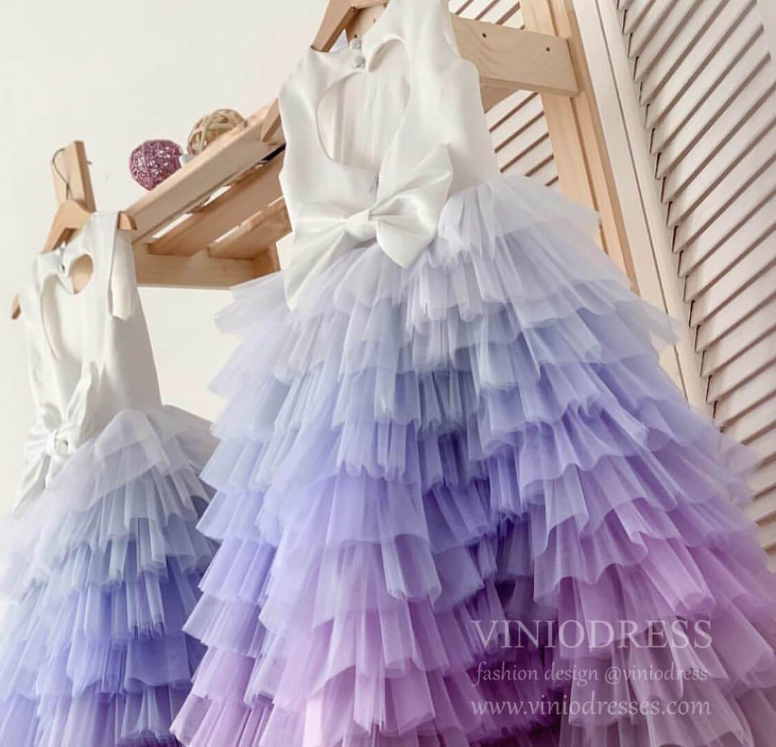 Light Blue & Lilac Ombre Layered Flower Girl Dresses GL1054-flower girl dresses 2025 -Viniodress-Lavender-Custom Size-