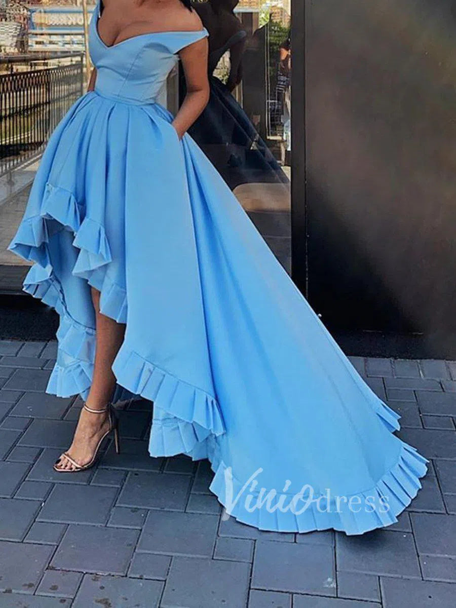 Prom Dress 2025 Light Blue Long High Low Prom Dresses with Pockets FD1543-unique prom dresses-Pink-Custom Size-Viniodress