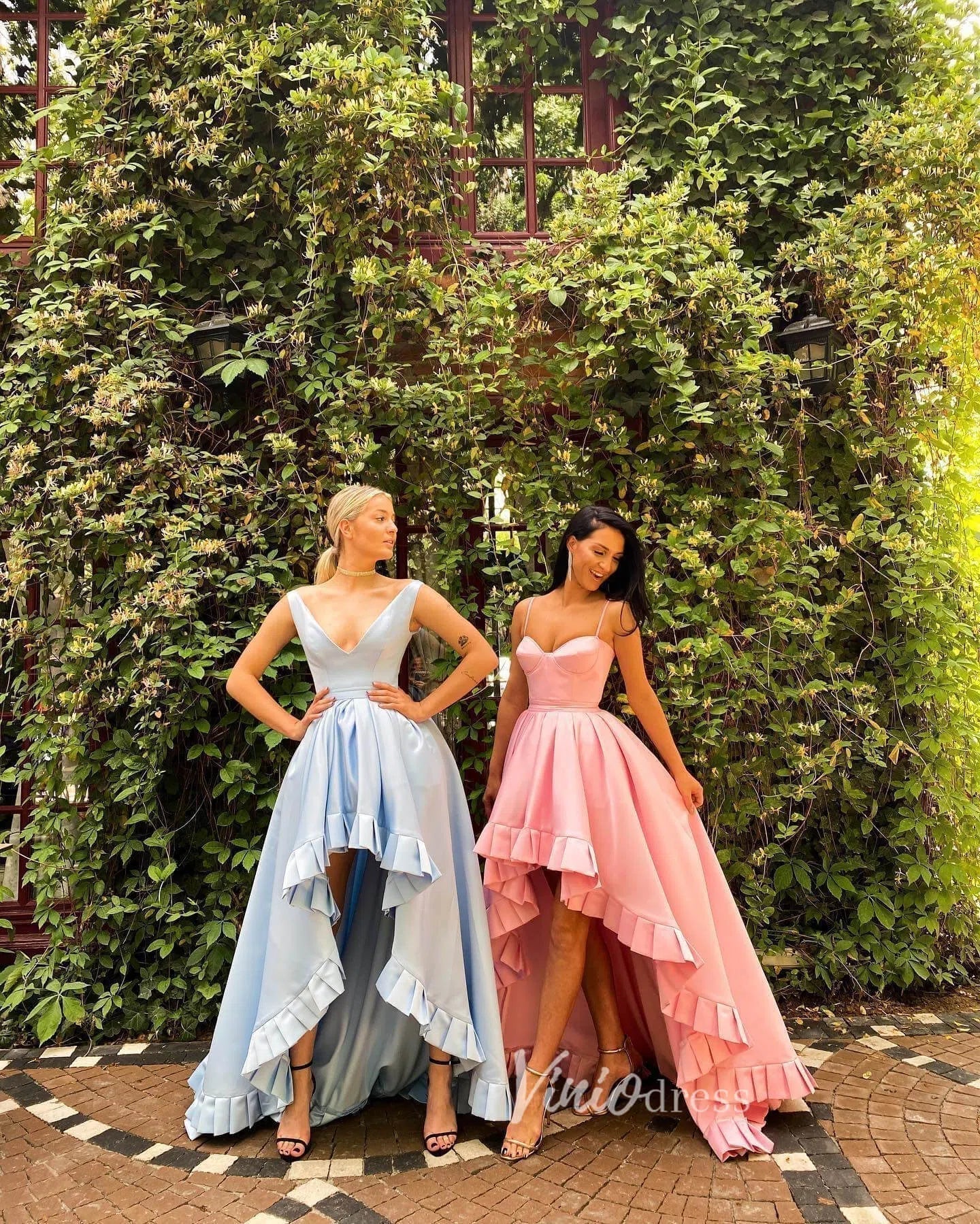 Prom Dress 2025 Light Blue Long High Low Prom Dresses with Pockets FD1543-unique prom dresses-Pink-Custom Size-Viniodress